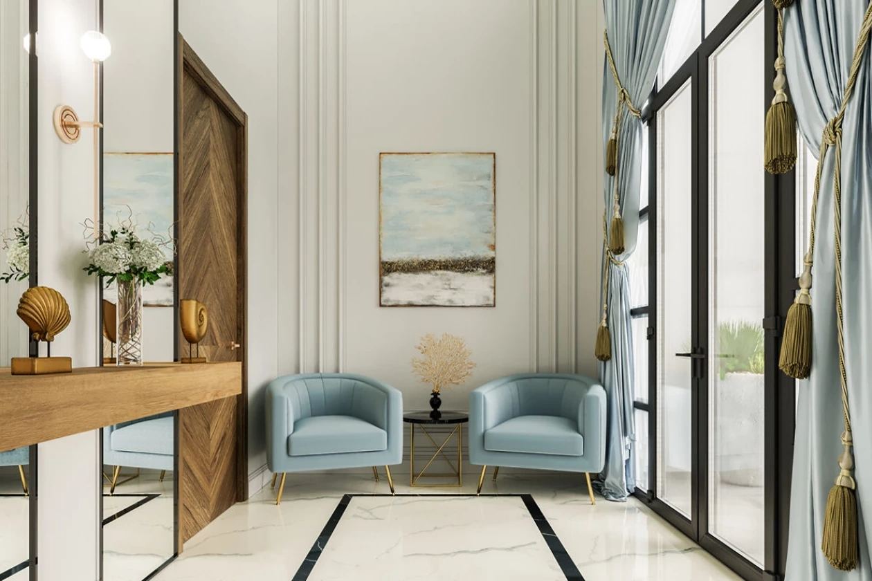 Salon lounge with styling stations