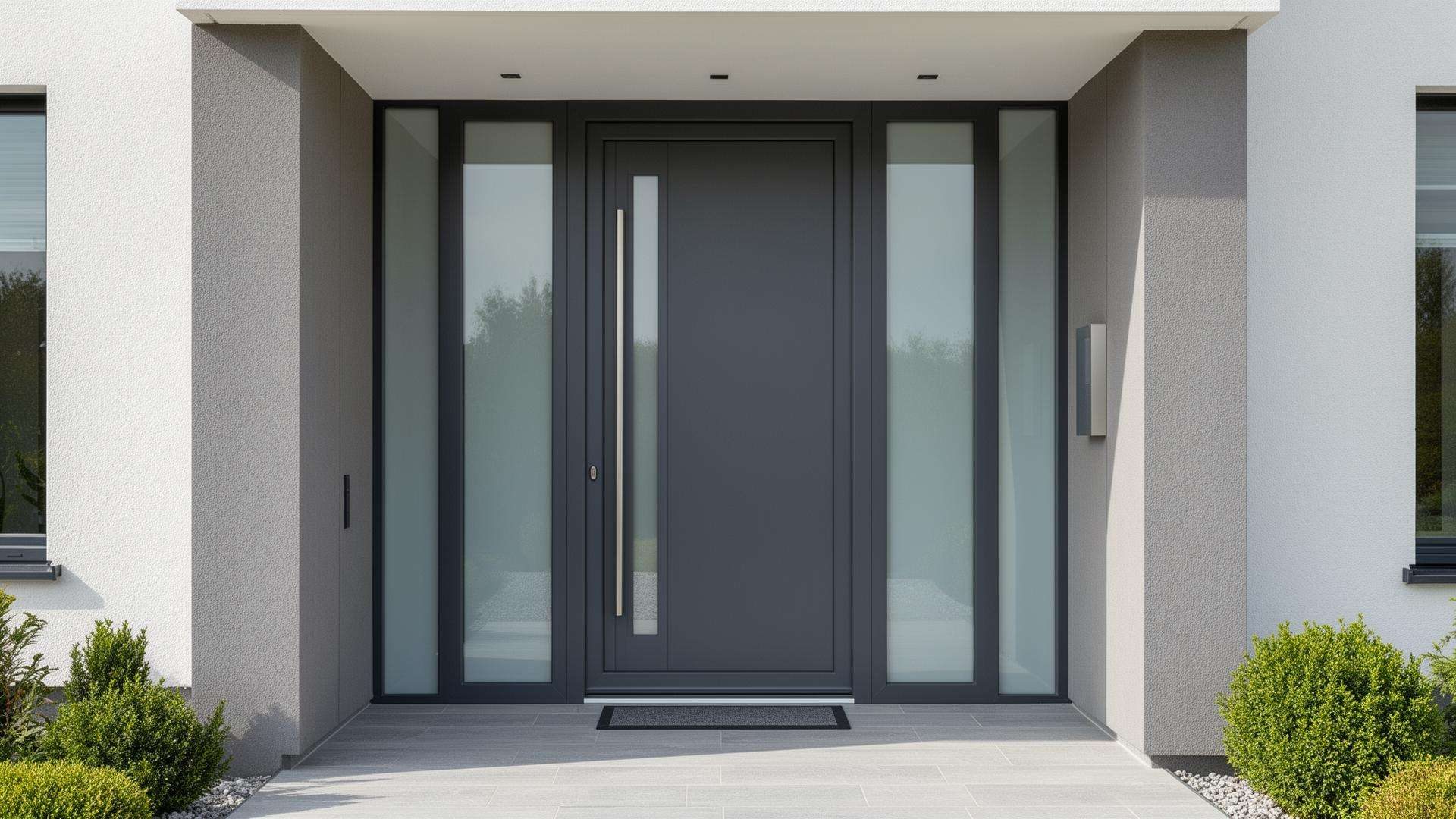Aluminium entrance door with glazed side panels