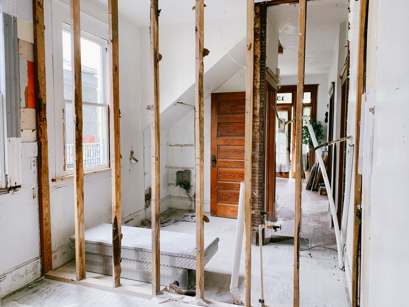 House interior stripped back to the timber studwork