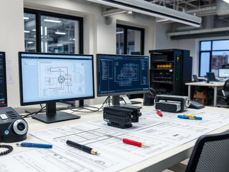 Engineering drawings and design workstations in an M&E office