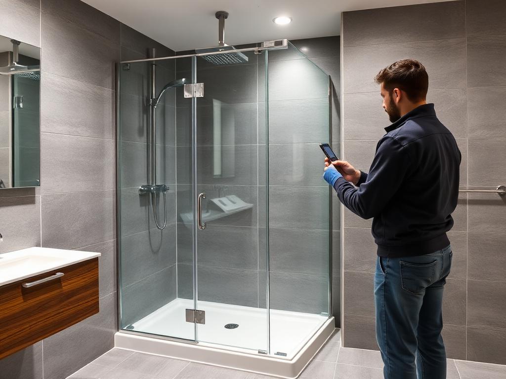 Maintenance engineer checking a bathroom installation